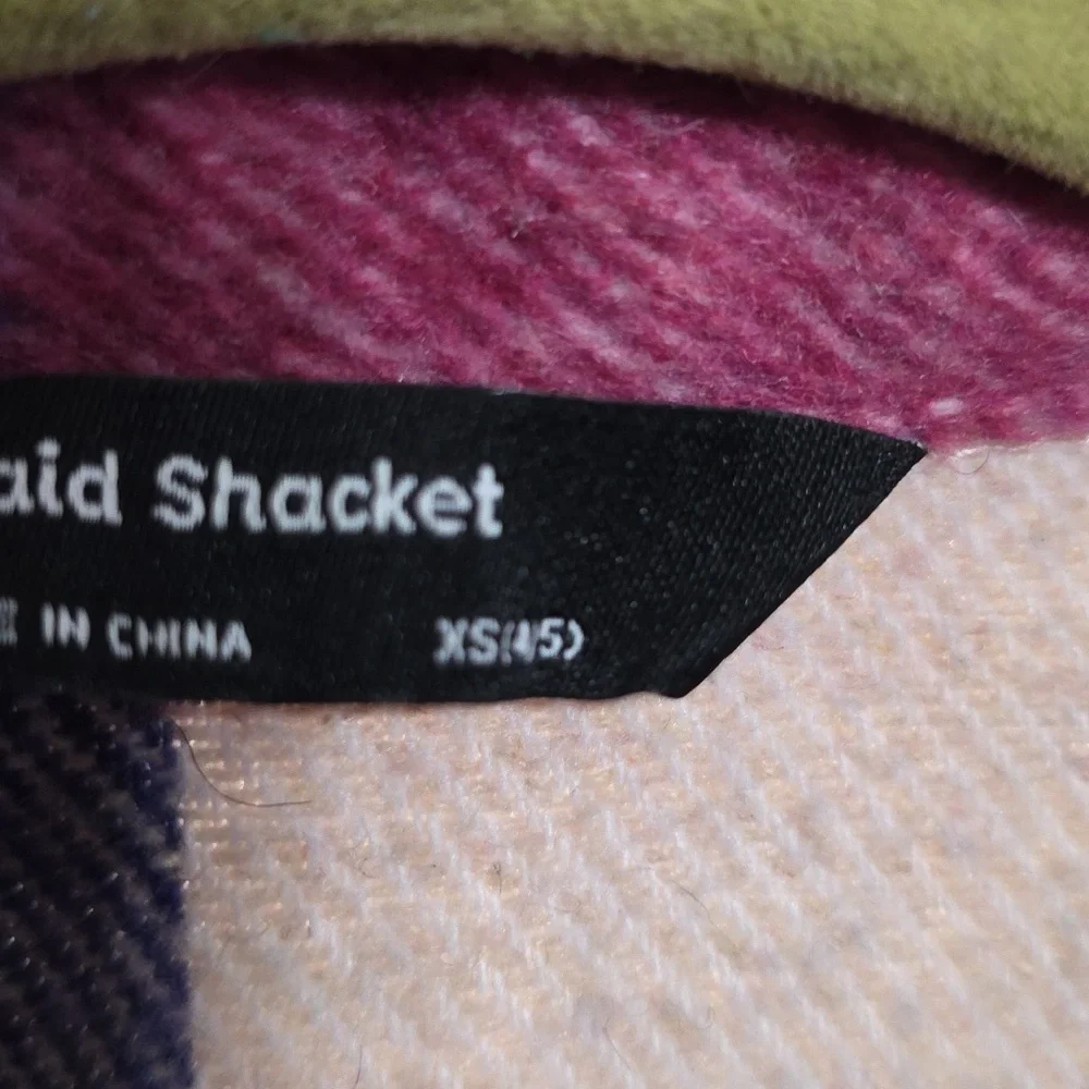 Members Mark Girls Plaid Shacket Jacket Fuschia Blue Fuzzy Pockets Sz XS(4-5)EUC